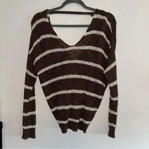 Brown and White Striped Women's Sweater